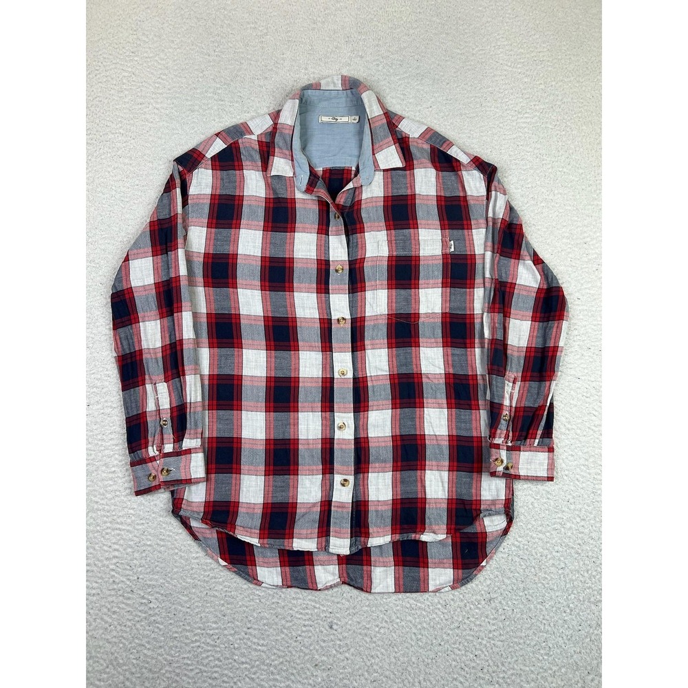 Obey Shirt Women's‎ Small Red Blue Plaid Long Sleeve Button Up Oversized Boxy